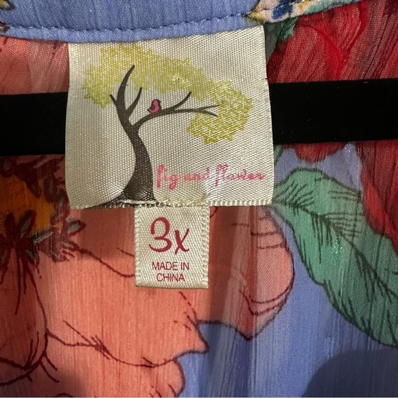 Fig & Flower Womens Floral Puff Sleeve Top 3X Peasant Boho Cottagecore Flowy - Picture 12 of 12